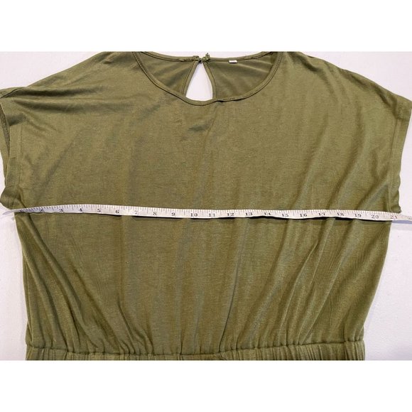 Womens One Piece Romper Tie Waist Back Keyhole Pockets Stretch Green SZ X Large - Picture 8 of 12